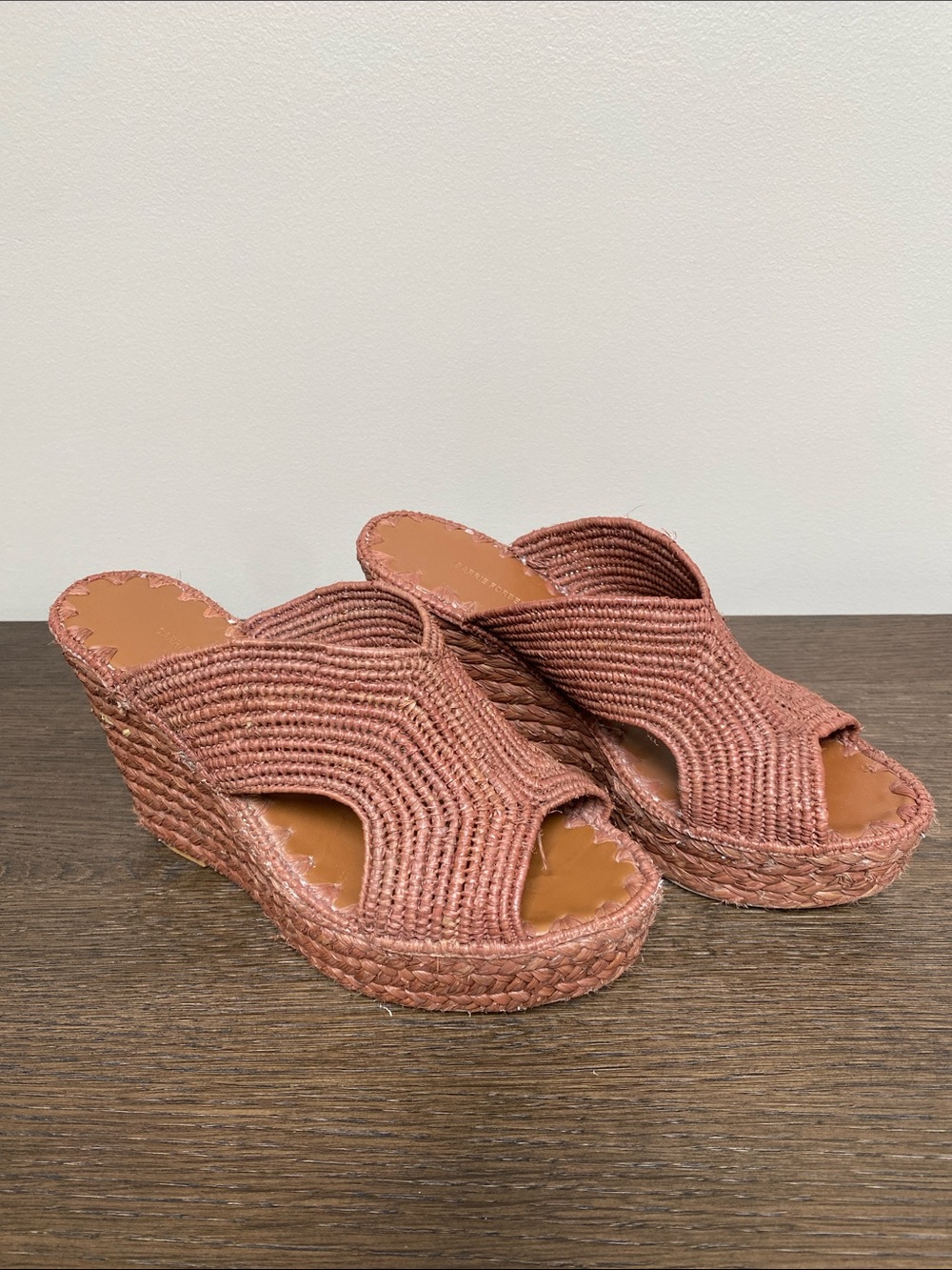 Carrie Forbes Lina Raffia Wedge Woven Platform Slide Sandals - Picture 2 of 8
